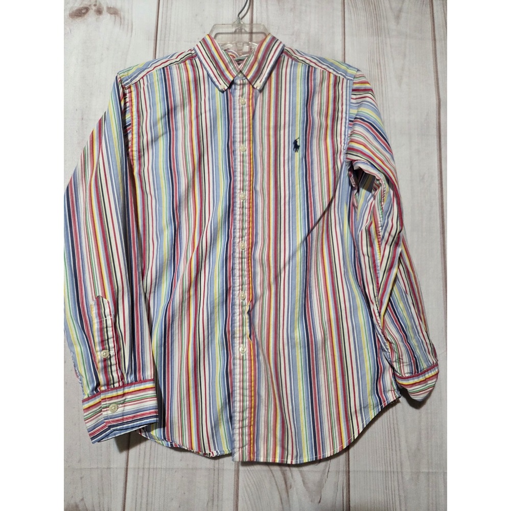 Ralph Lauren Kids Boys L 14-16 Multi Color Striped Button Down Shirt Long Sleeve